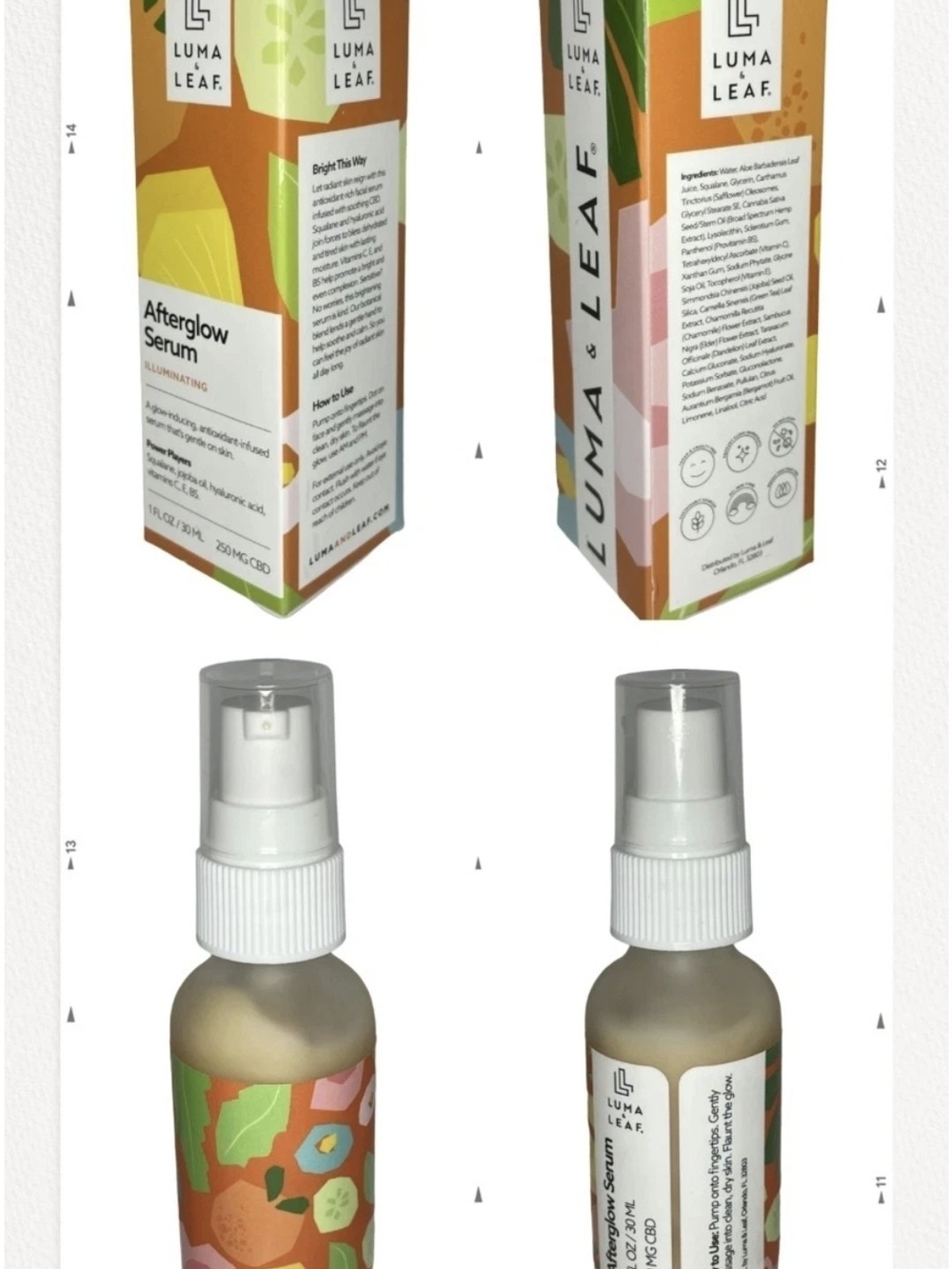 NIB Luma & Leaf Afterglow Serum Illuminating Squalane Hyaluronic Acid Vit C E B5